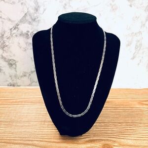 Silver Tone Flat Twisted Rope Chain Necklace